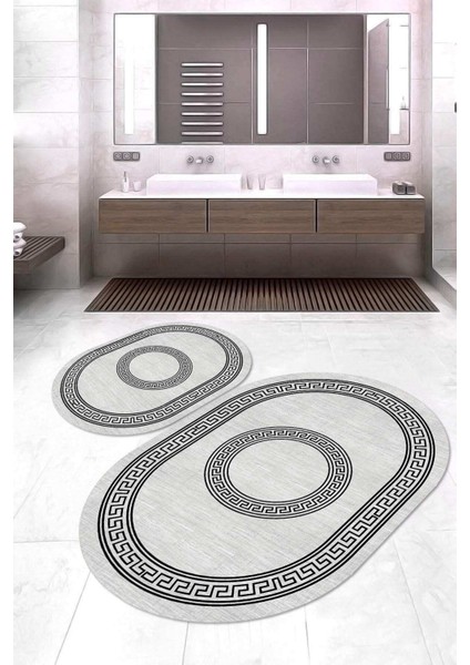 Dijital Baskılı Kaymaz Taban Yıkanabilir Oval 2'li Klozet Takımı Banyo Paspası NOKZ-SD-584