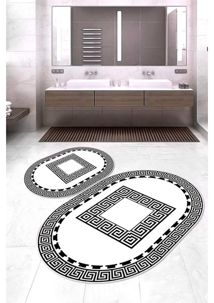 Dijital Baskılı Kaymaz Taban Yıkanabilir Oval 2'li Klozet Takımı Banyo Paspası NOKZ-SD-605