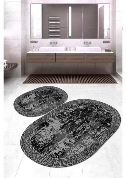 Dijital Baskılı Kaymaz Taban Yıkanabilir Oval 2'li Klozet Takımı Banyo Paspası NOKZ-SD-1105