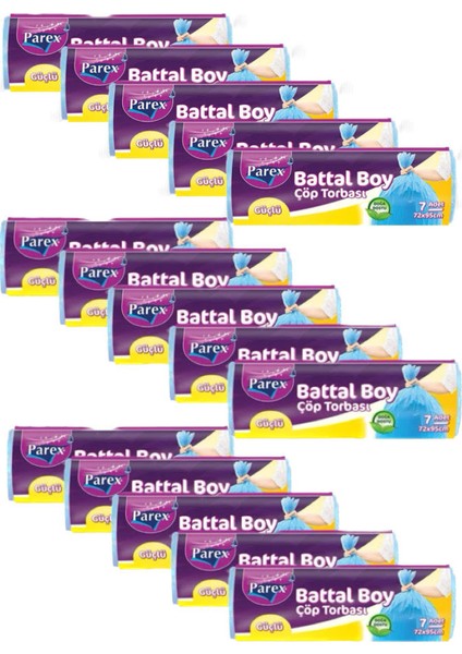 Güçlü Çöp Torbası Battal Boy 72 cm x 95 cm Mavi Tek Rulo 7'Lİ 15 PAKET
