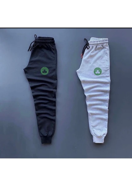 New Cabin Unisex Gri-Siyah Slim Fit Celtic Dijital Baskılı Kışlık Içi Paumuklu Eşofman Altı 2'li