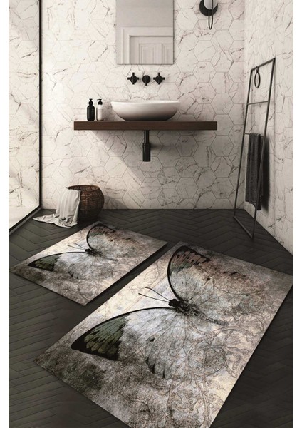 Dijital Baskılı Kaymaz Taban Yıkanabilir 2'li Klozet Takımı Banyo Paspası NDKZ-HP-774