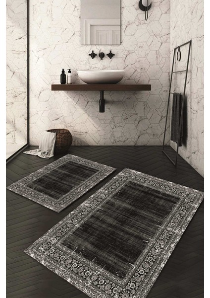 Dijital Baskılı Kaymaz Taban Yıkanabilir 2'li Klozet Takımı Banyo Paspası NDKZ-HT-124