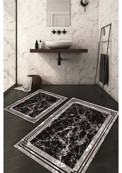 Dijital Baskılı Kaymaz Taban Yıkanabilir 2'li Klozet Takımı Banyo Paspası NDKZ-HS-298