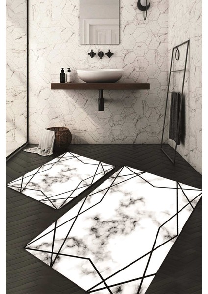 Dijital Baskılı Kaymaz Taban Yıkanabilir 2'li Klozet Takımı Banyo Paspası NDKZ-HT-329