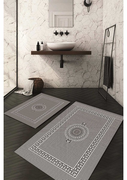 Dijital Baskılı Kaymaz Taban Yıkanabilir 2'li Klozet Takımı Banyo Paspası NDKZ-HS-563