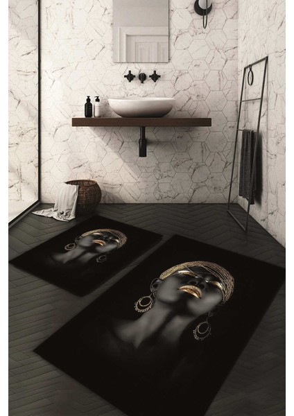 Dijital Baskılı Kaymaz Taban Yıkanabilir 2'li Klozet Takımı Banyo Paspası NDKZ-HT-643