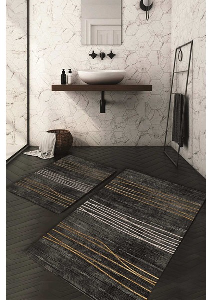 Dijital Baskılı Kaymaz Taban Yıkanabilir 2'li Klozet Takımı Banyo Paspası NDKZ-HT-702