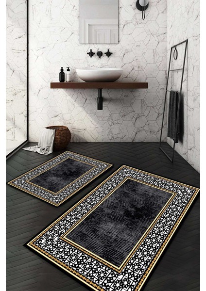 Dijital Baskılı Kaymaz Taban Yıkanabilir 2'li Klozet Takımı Banyo Paspası NDKZ-HT-1481