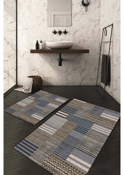 Dijital Baskılı Kaymaz Taban Yıkanabilir 2'li Klozet Takımı Banyo Paspası NDKZ-HT-177