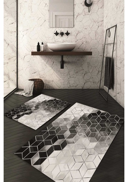 Dijital Baskılı Kaymaz Taban Yıkanabilir 2'li Klozet Takımı Banyo Paspası NDKZ-HT-324