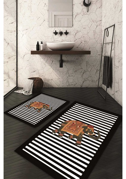 Dijital Baskılı Kaymaz Taban Yıkanabilir 2'li Klozet Takımı Banyo Paspası NDKZ-HT-608