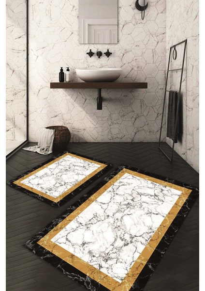 Dijital Baskılı Kaymaz Taban Yıkanabilir 2'li Klozet Takımı Banyo Paspası NDKZ-HT-808