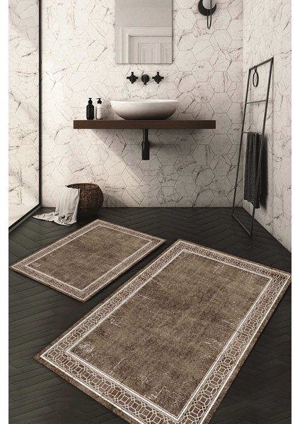 Dijital Baskılı Kaymaz Taban Yıkanabilir 2'li Klozet Takımı Banyo Paspası NDKZ-HT-239