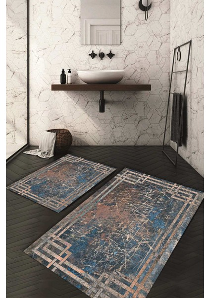 Dijital Baskılı Kaymaz Taban Yıkanabilir 2'li Klozet Takımı Banyo Paspası NDKZ-HY-1271