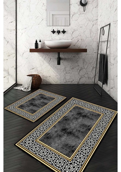 Dijital Baskılı Kaymaz Taban Yıkanabilir 2'li Klozet Takımı Banyo Paspası NDKZ-SD-759
