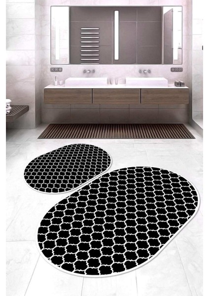 Dijital Baskılı Kaymaz Taban Yıkanabilir Oval 2'li Klozet Takımı Banyo Paspası NOKZ-HT-546