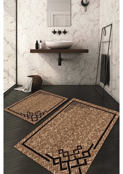 Dijital Baskılı Kaymaz Taban Yıkanabilir 2'li Klozet Takımı Banyo Paspası NDKZ-SD-357