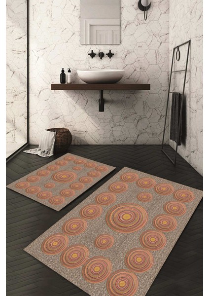 Dijital Baskılı Kaymaz Taban Yıkanabilir 2'li Klozet Takımı Banyo Paspası NDKZ-SD-372