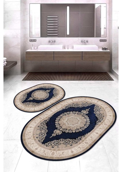 Dijital Baskılı Kaymaz Taban Yıkanabilir Oval 2'li Klozet Takımı Banyo Paspası NOKZ-HT-461