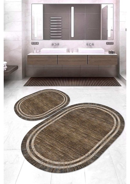 Dijital Baskılı Kaymaz Taban Yıkanabilir Oval 2'li Klozet Takımı Banyo Paspası NOKZ-HY-1308