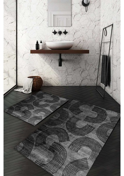 Dijital Baskılı Kaymaz Taban Yıkanabilir 2'li Klozet Takımı Banyo Paspası NDKZ-SD-849