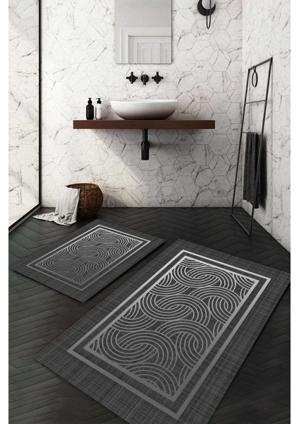 Dijital Baskılı Kaymaz Taban Yıkanabilir 2'li Klozet Takımı Banyo Paspası NDKZ-SD-838