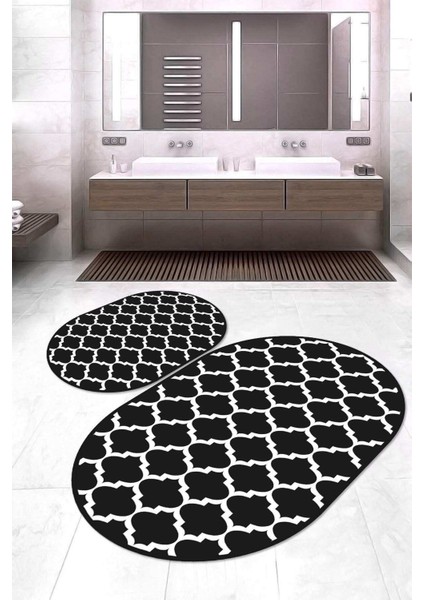 Dijital Baskılı Kaymaz Taban Yıkanabilir Oval 2'li Klozet Takımı Banyo Paspası NOKZ-HS-178