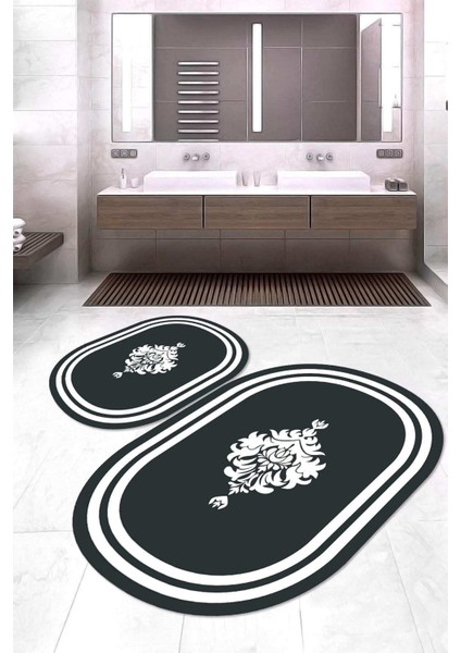 Dijital Baskılı Kaymaz Taban Yıkanabilir Oval 2'li Klozet Takımı Banyo Paspası NOKZ-SD-761