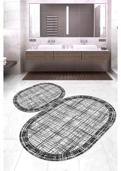 Dijital Baskılı Kaymaz Taban Yıkanabilir Oval 2'li Klozet Takımı Banyo Paspası NOKZ-HT-1365