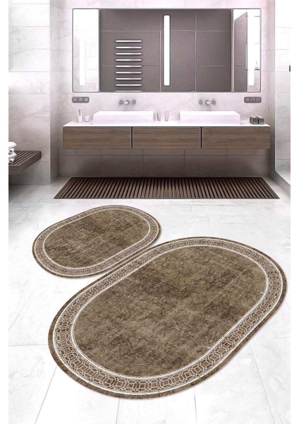 Dijital Baskılı Kaymaz Taban Yıkanabilir Oval 2'li Klozet Takımı Banyo Paspası NOKZ-HT-239