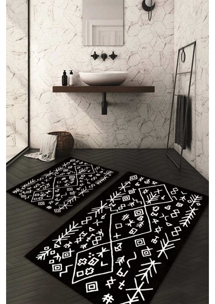 Dijital Baskılı Kaymaz Taban Yıkanabilir 2'li Klozet Takımı Banyo Paspası NDKZ-SD-949