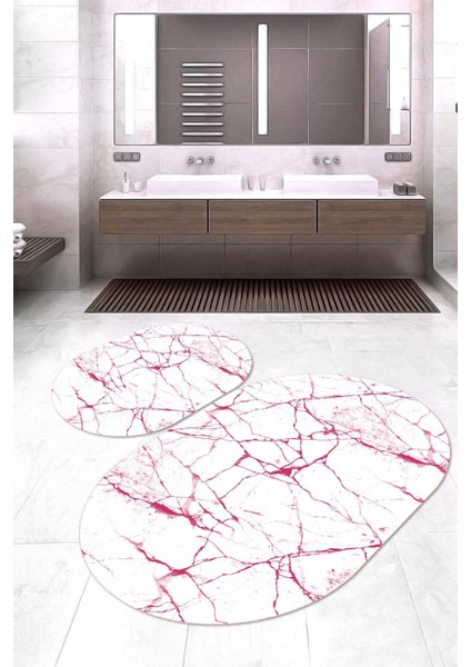 Dijital Baskılı Kaymaz Taban Yıkanabilir Oval 2'li Klozet Takımı Banyo Paspası NOKZ-HT-421