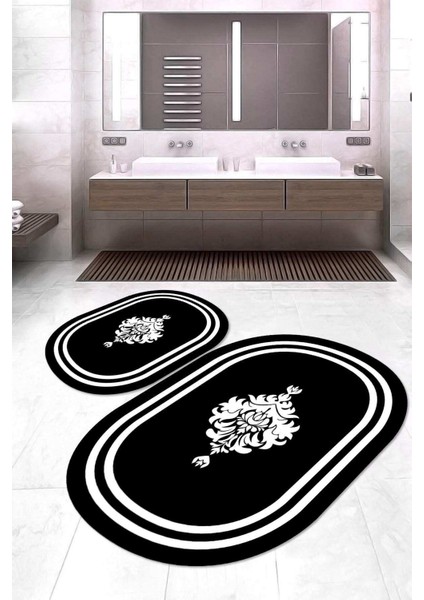 Dijital Baskılı Kaymaz Taban Yıkanabilir Oval 2'li Klozet Takımı Banyo Paspası NOKZ-HT-816