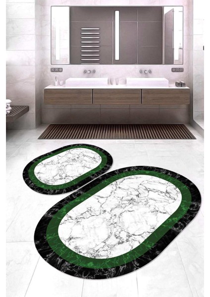 Dijital Baskılı Kaymaz Taban Yıkanabilir Oval 2'li Klozet Takımı Banyo Paspası NOKZ-HT-806