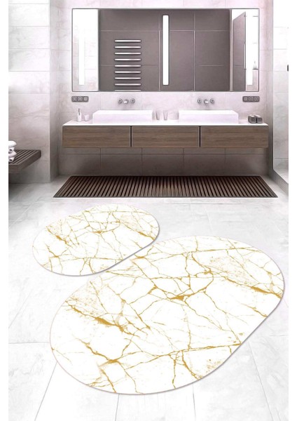 Dijital Baskılı Kaymaz Taban Yıkanabilir Oval 2'li Klozet Takımı Banyo Paspası NOKZ-HT-420