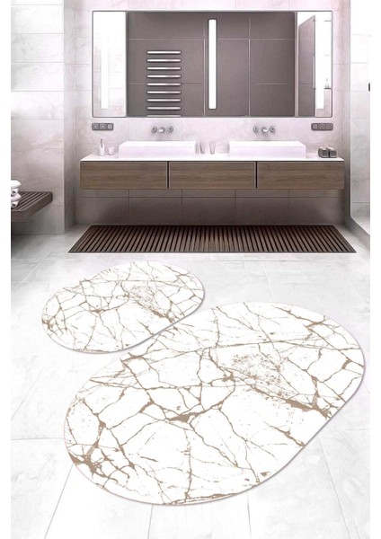 Dijital Baskılı Kaymaz Taban Yıkanabilir Oval 2'li Klozet Takımı Banyo Paspası NOKZ-HT-422