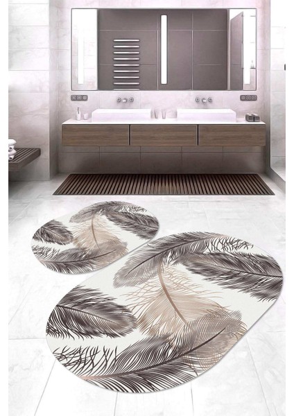 Dijital Baskılı Kaymaz Taban Yıkanabilir Oval 2'li Klozet Takımı Banyo Paspası NOKZ-HY-1365
