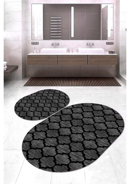 Dijital Baskılı Kaymaz Taban Yıkanabilir Oval 2'li Klozet Takımı Banyo Paspası NOKZ-HY-1249