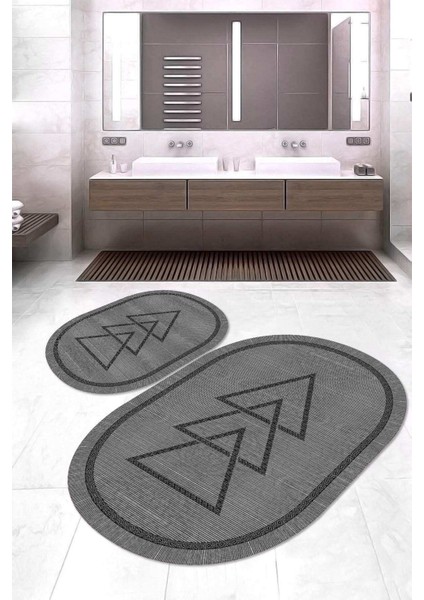 Dijital Baskılı Kaymaz Taban Yıkanabilir Oval 2'li Klozet Takımı Banyo Paspası NOKZ-SD-1063