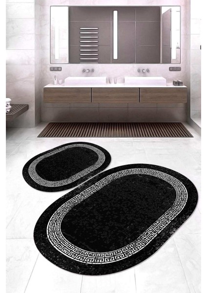 Dijital Baskılı Kaymaz Taban Yıkanabilir Oval 2'li Klozet Takımı Banyo Paspası NOKZ-SD-1079