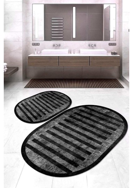 Dijital Baskılı Kaymaz Taban Yıkanabilir Oval 2'li Klozet Takımı Banyo Paspası NOKZ-SD-247