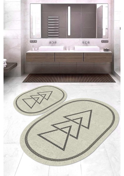 Dijital Baskılı Kaymaz Taban Yıkanabilir Oval 2'li Klozet Takımı Banyo Paspası NOKZ-SD-1065