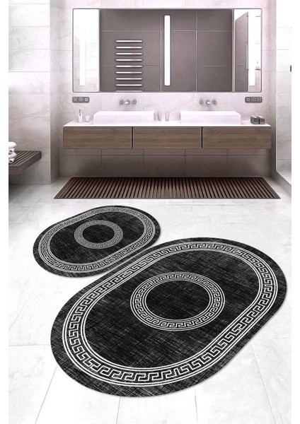 Dijital Baskılı Kaymaz Taban Yıkanabilir Oval 2'li Klozet Takımı Banyo Paspası NOKZ-SD-586