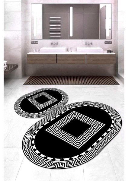 Dijital Baskılı Kaymaz Taban Yıkanabilir Oval 2'li Klozet Takımı Banyo Paspası NOKZ-SD-604