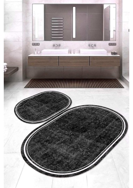 Dijital Baskılı Kaymaz Taban Yıkanabilir Oval 2'li Klozet Takımı Banyo Paspası NOKZ-SD-246