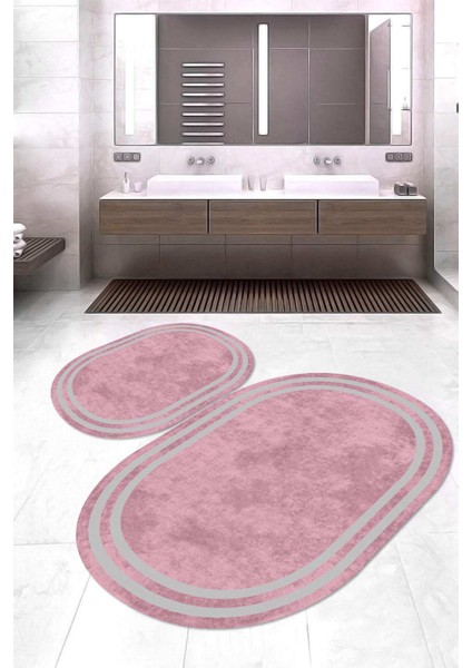 Dijital Baskılı Kaymaz Taban Yıkanabilir Oval 2'li Klozet Takımı Banyo Paspası NOKZ-SD-300