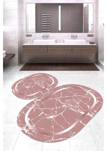 Dijital Baskılı Kaymaz Taban Yıkanabilir Oval 2'li Klozet Takımı Banyo Paspası NOKZ-SD-581