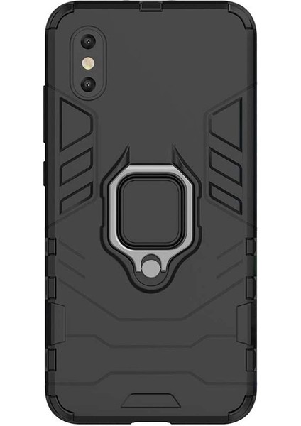 Xiaomi Mi 8 Pro Batman Serisi Yüzük Standlı Armor Kılıf - Siyah