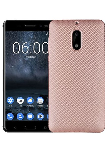 Nokia 6 Carbon Desen Arka Kapak Rose Gold